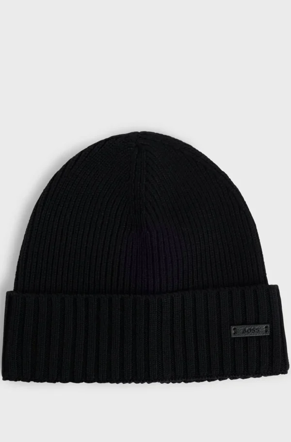 HUGO BOSS Bonés E Gorros>Gorro Canelado Em Lã Virgem