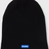 MULHER HUGO BOSS Gorros E Luvas>Gorro De Malha De Algodão Com Etiqueta De Logótipo Azul