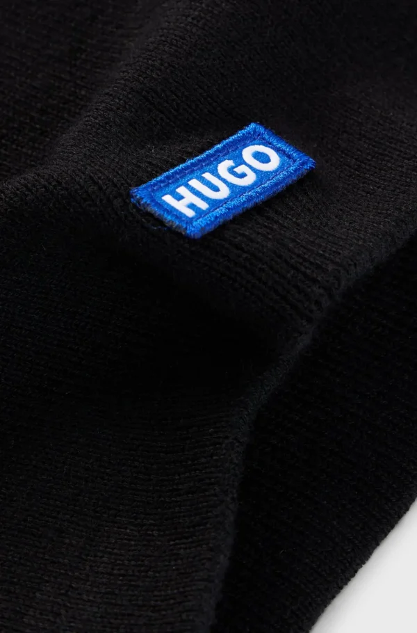 MULHER HUGO BOSS Gorros E Luvas>Gorro De Malha De Algodão Com Etiqueta De Logótipo Azul