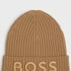 MULHER HUGO BOSS Gorros E Luvas>Gorro Em Lã Virgem Com Logótipo Bordado