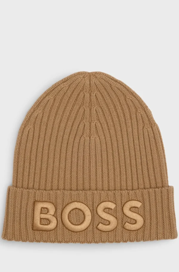 MULHER HUGO BOSS Gorros E Luvas>Gorro Em Lã Virgem Com Logótipo Bordado