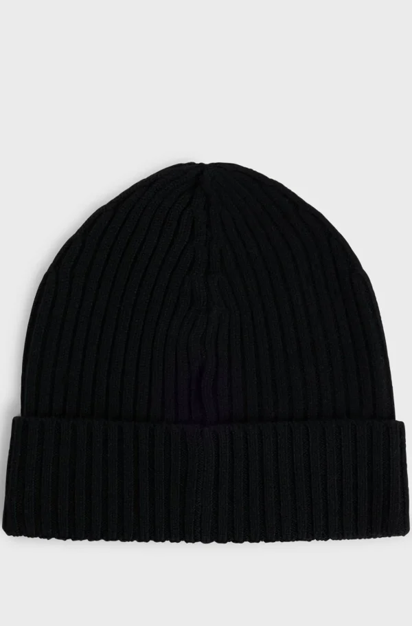 MULHER HUGO BOSS Gorros E Luvas>Gorro Em Lã Virgem Com Logótipo Bordado