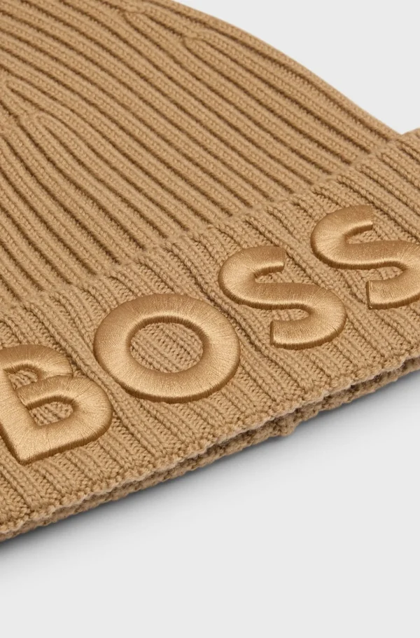 MULHER HUGO BOSS Gorros E Luvas>Gorro Em Lã Virgem Com Logótipo Bordado