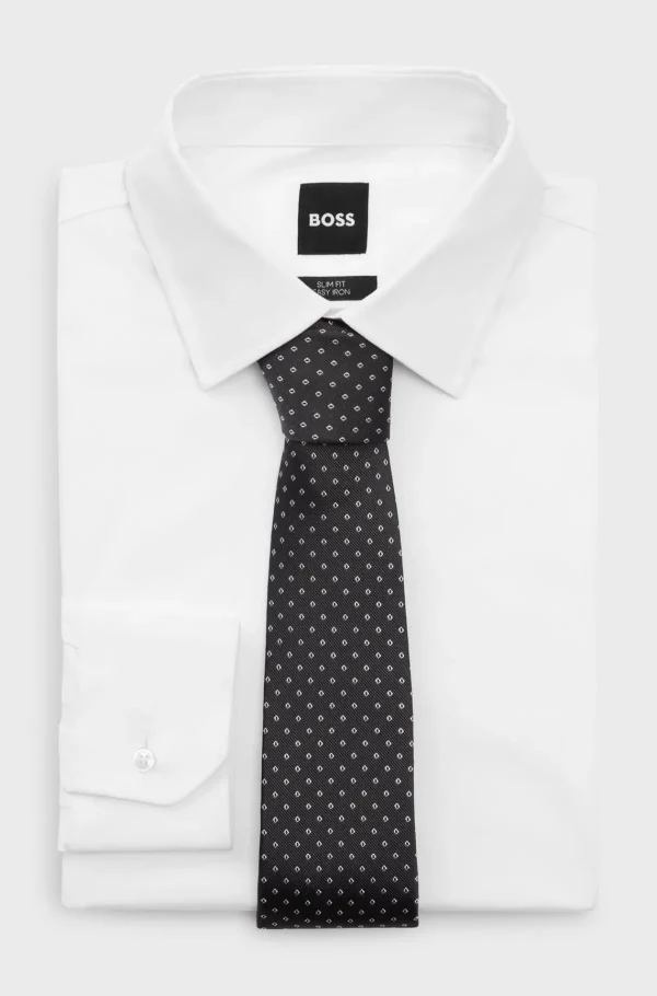 HUGO BOSS Gravatas E Lenços De Bolso>Gravata Em Mistura De Seda Com Padrão Jacquard