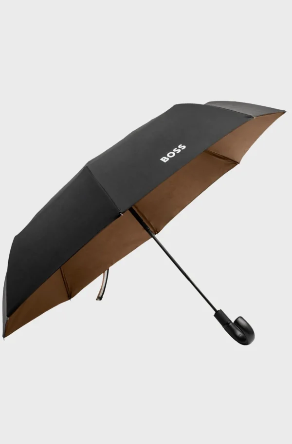 MULHER HUGO BOSS Mais Acessórios>Guarda-chuva De Bolso Preto Com Interior Camel