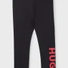 Crianças HUGO BOSS Partes De Baixo Para Rapariga>Leggings Para Criança Em Tecido Elástico Com Logótipo Vertical Estampado