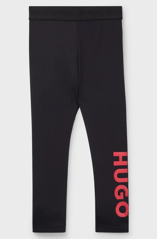 Crianças HUGO BOSS Partes De Baixo Para Rapariga>Leggings Para Criança Em Tecido Elástico Com Logótipo Vertical Estampado