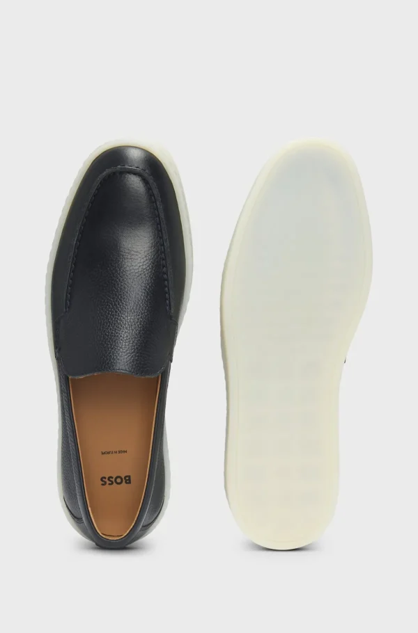 HUGO BOSS Sapatos Descontraídos>Loafers Em Pele Granulada Com Marca Em Relevo