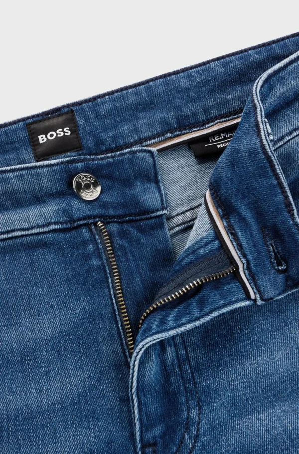 HUGO BOSS Artigos Essenciais>Maine Calças De Ganga Em Azul-puro De Ajuste Regular Em Ganga Elástica Confortável