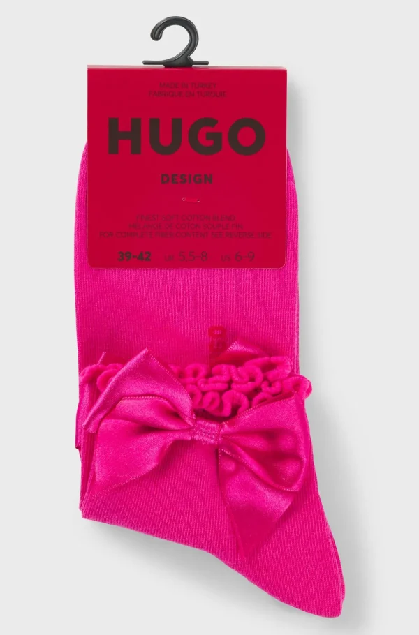 MULHER HUGO BOSS Meias>Meias Curtas Em Mistura De Algodão Com Acabamento Em Laço