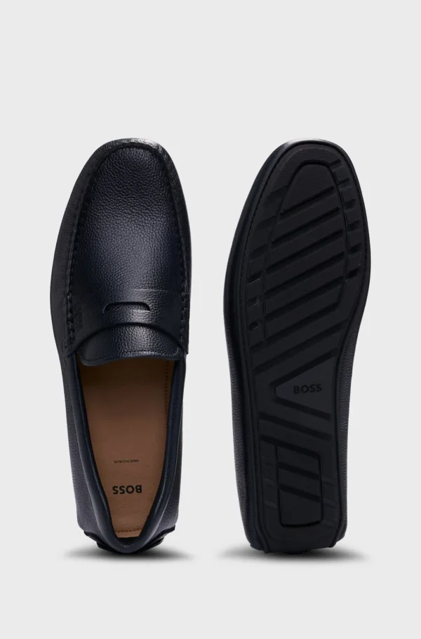 HUGO BOSS Sapatos Descontraídos | Mocassins>Mocassins De Condutor Em Pele Granulada Com Alça De Logótipo