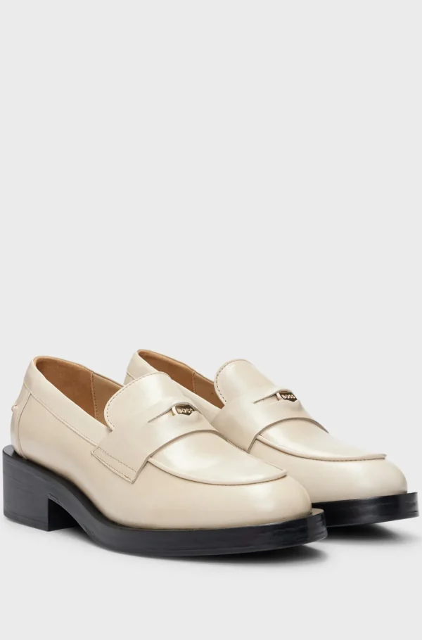 MULHER HUGO BOSS Saltos Rasos>Mocassins De Pele Com Material Da Marca