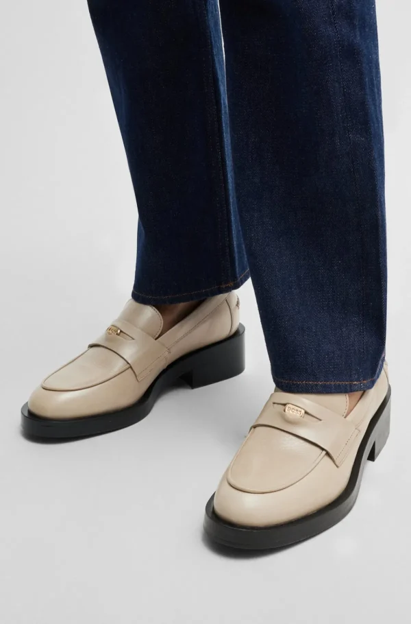 MULHER HUGO BOSS Saltos Rasos>Mocassins De Pele Com Material Da Marca