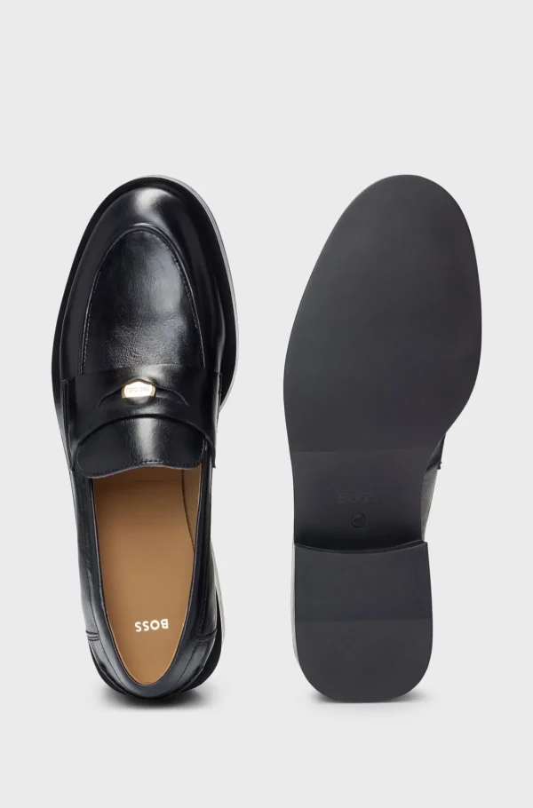 MULHER HUGO BOSS Saltos Rasos>Mocassins De Pele Com Material Da Marca