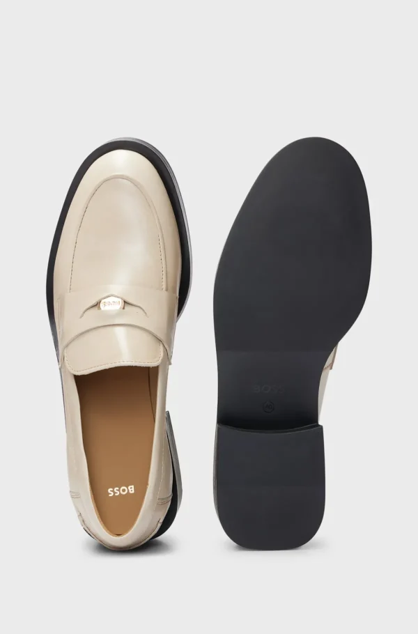 MULHER HUGO BOSS Saltos Rasos>Mocassins De Pele Com Material Da Marca