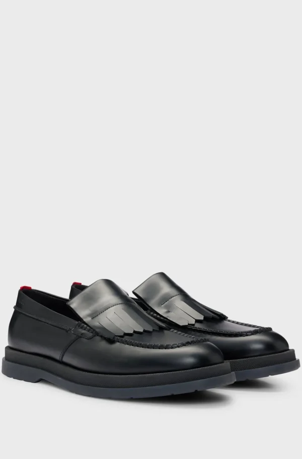 HUGO BOSS Mocassins>Mocassins Slip-on Em Pele Com Acabamento De Franjas