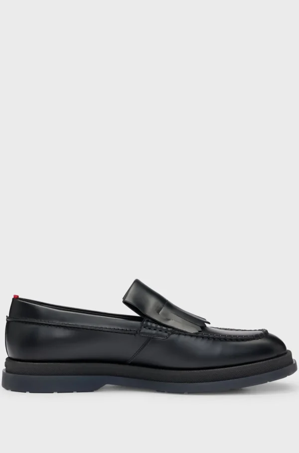 HUGO BOSS Mocassins>Mocassins Slip-on Em Pele Com Acabamento De Franjas