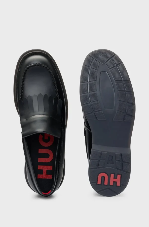 HUGO BOSS Mocassins>Mocassins Slip-on Em Pele Com Acabamento De Franjas