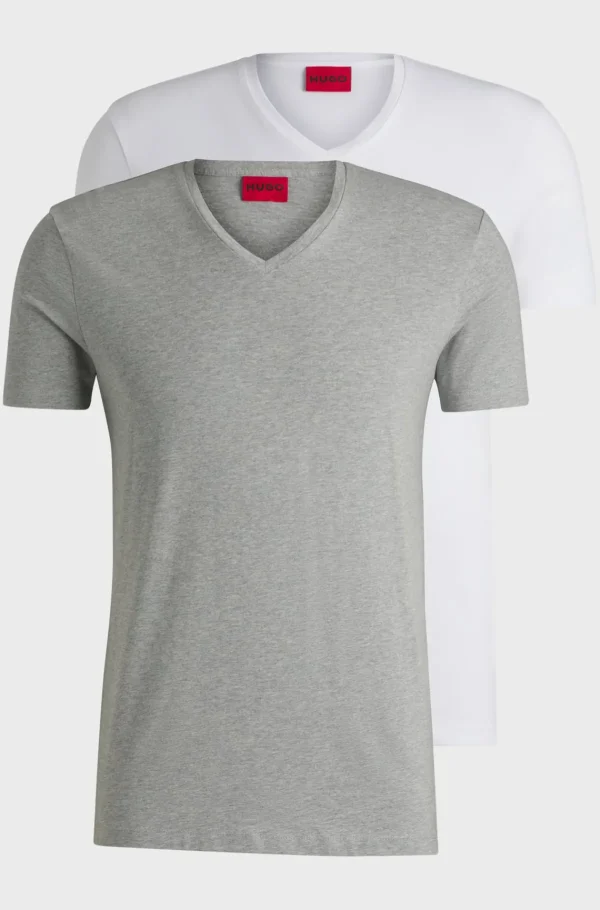 HUGO BOSS T-Shirts>Pack De 2 T-shirts Com Gola Em V Em Algodão Elástico