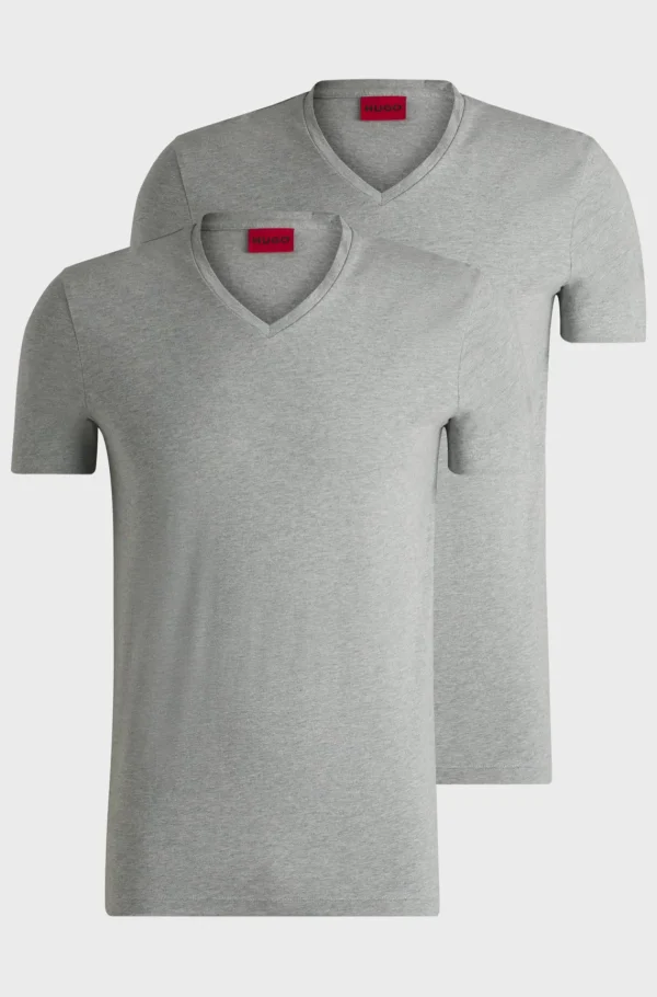 HUGO BOSS T-Shirts>Pack De 2 T-shirts Com Gola Em V Em Algodão Elástico