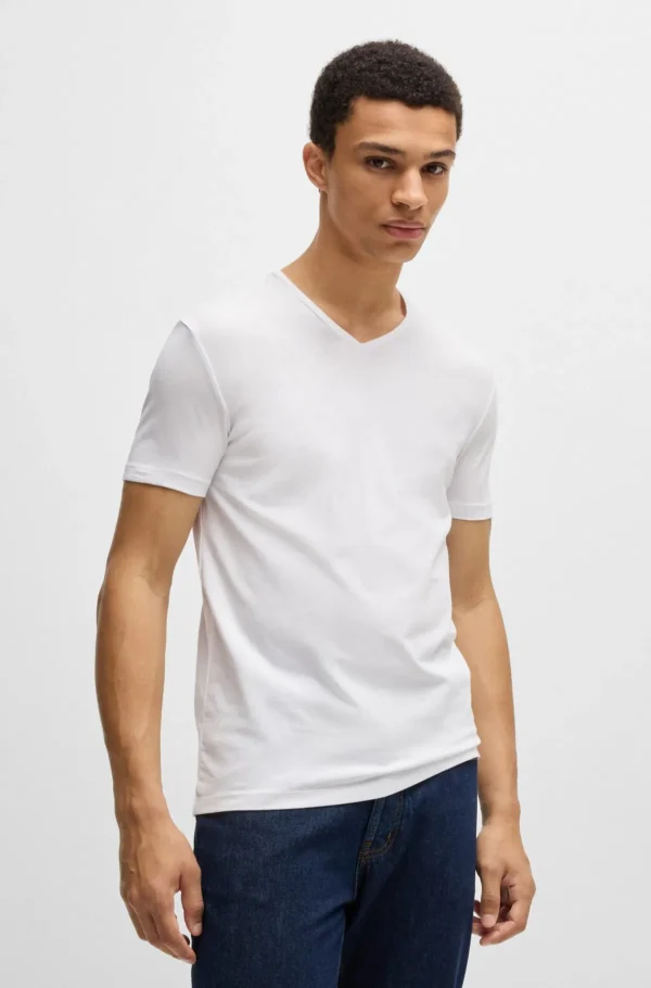 HUGO BOSS T-Shirts>Pack De 2 T-shirts Com Gola Em V Em Algodão Elástico