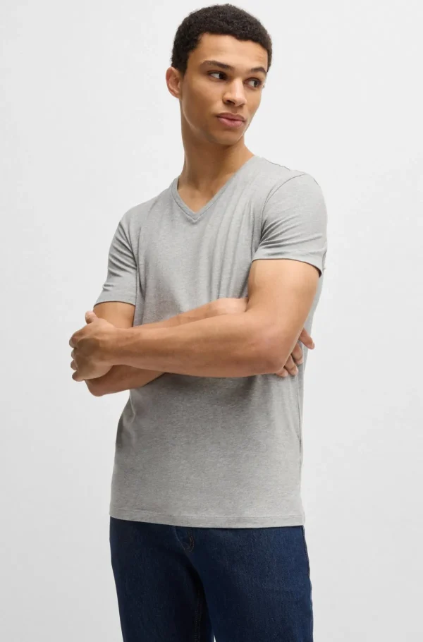 HUGO BOSS T-Shirts>Pack De 2 T-shirts Com Gola Em V Em Algodão Elástico