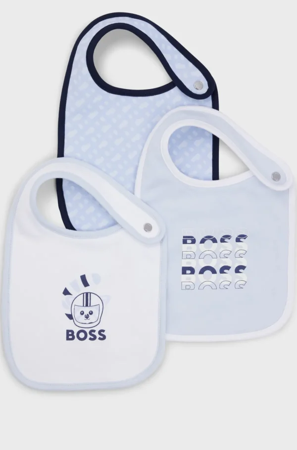 Crianças HUGO BOSS Acessórios Para Bebé>Pack De Três Babetes Para Bebé Em Caixa De Oferta Em Algodão