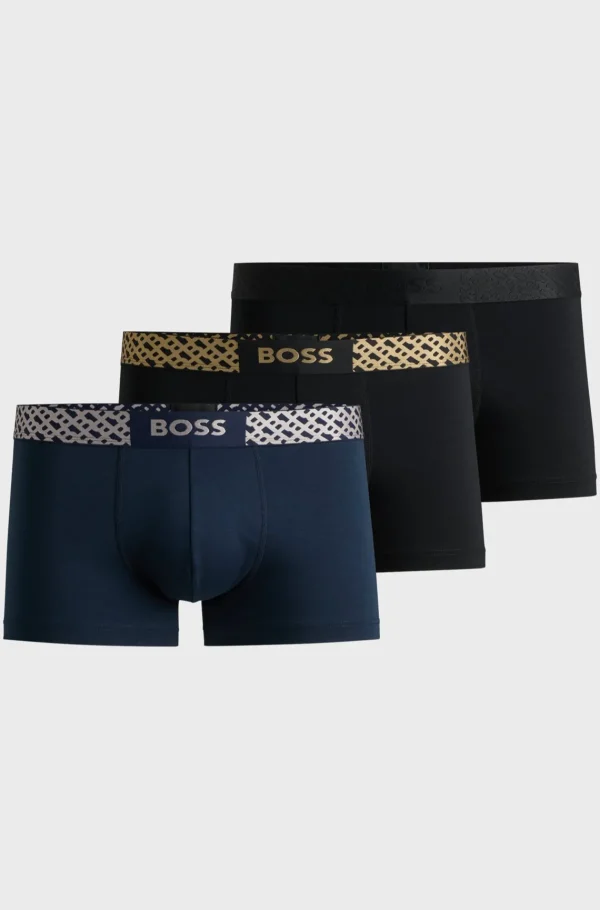 HUGO BOSS Roupa Interior>Pack De Três Boxers De Algodão Elástico Com Monograma Na Cintura