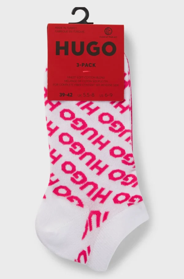 MULHER HUGO BOSS Meias>Pack De Três Pares De Meias Pelo Tornozelo Numa Mistura De Algodão