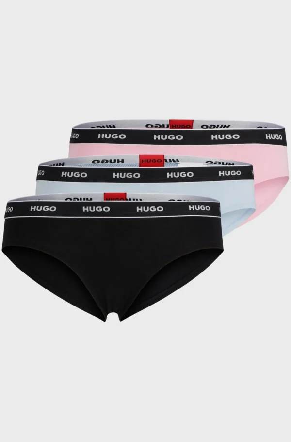 MULHER HUGO BOSS Roupa Interior>Pack De Três Slips Em Algodão Elástico Com Logótipos Na Cintura