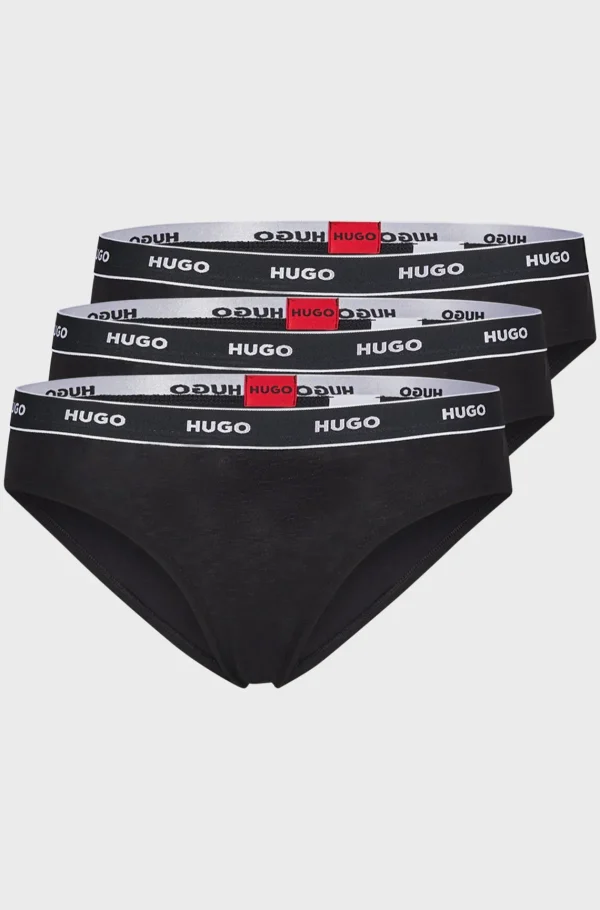 MULHER HUGO BOSS Roupa Interior>Pack De Três Slips Em Algodão Elástico Com Logótipos Na Cintura