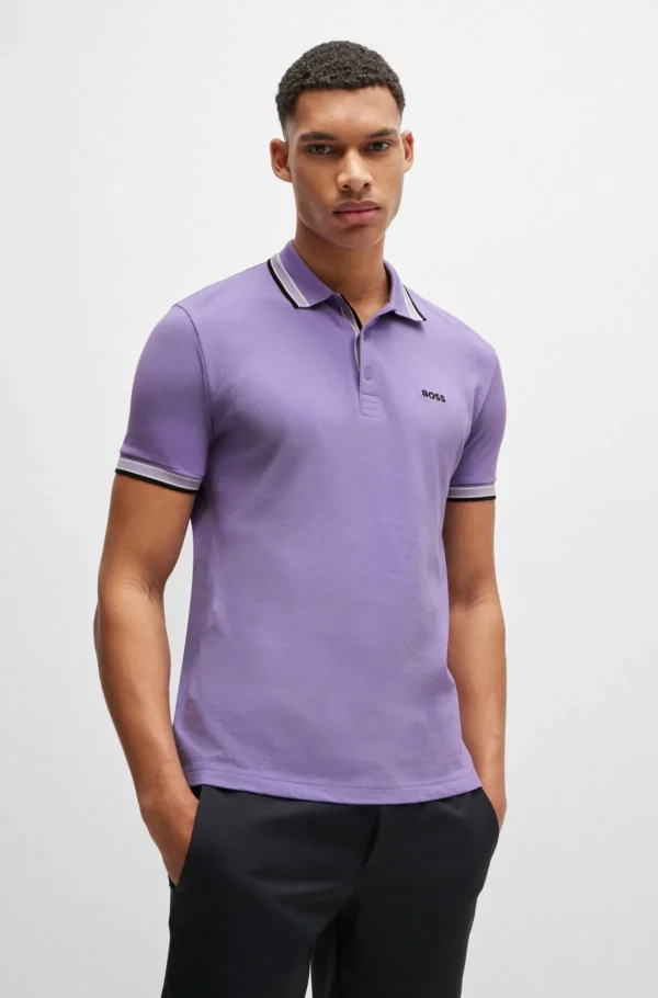 HUGO BOSS Polos>Paddy Polo Em Piqué De Algodão Com Logótipo Contrastante