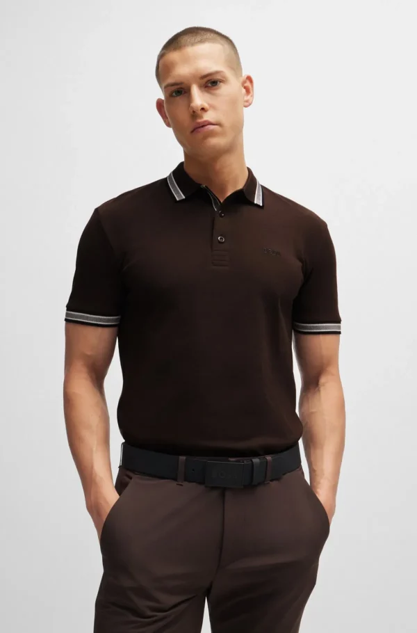 HUGO BOSS Polos>Paddy Polo Em Piqué De Algodão Com Logótipo Contrastante