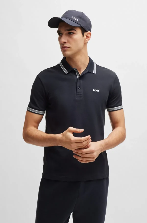 HUGO BOSS Polos>Paddy Polo Em Piqué De Algodão Com Logótipo Contrastante