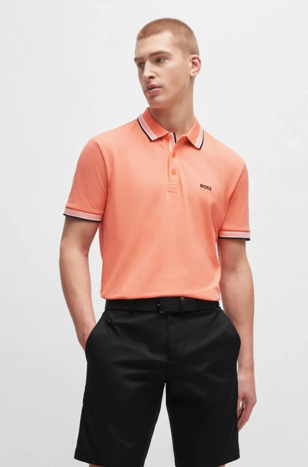 HUGO BOSS Polos>Paddy Polo Em Piqué De Algodão Com Logótipo Contrastante