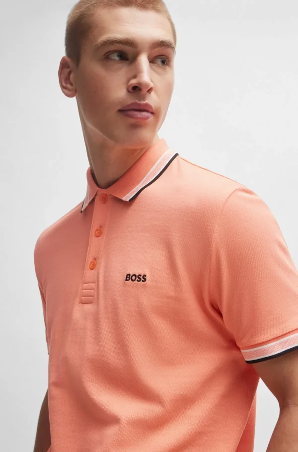 HUGO BOSS Polos>Paddy Polo Em Piqué De Algodão Com Logótipo Contrastante