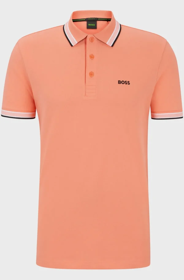 HUGO BOSS Polos>Paddy Polo Em Piqué De Algodão Com Logótipo Contrastante