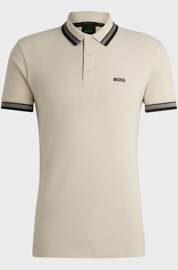 HUGO BOSS Polos>Paddy Polo Em Piqué De Algodão Com Logótipo Contrastante