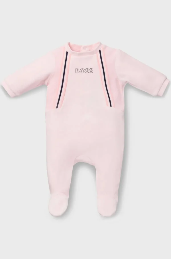 Crianças HUGO BOSS Partes De Cima Para Rapariga | Partes De Baixo Para Rapariga>Pijama Para Bebé Em Veludo De Mistura De Algodão Com Logótipo Estampado