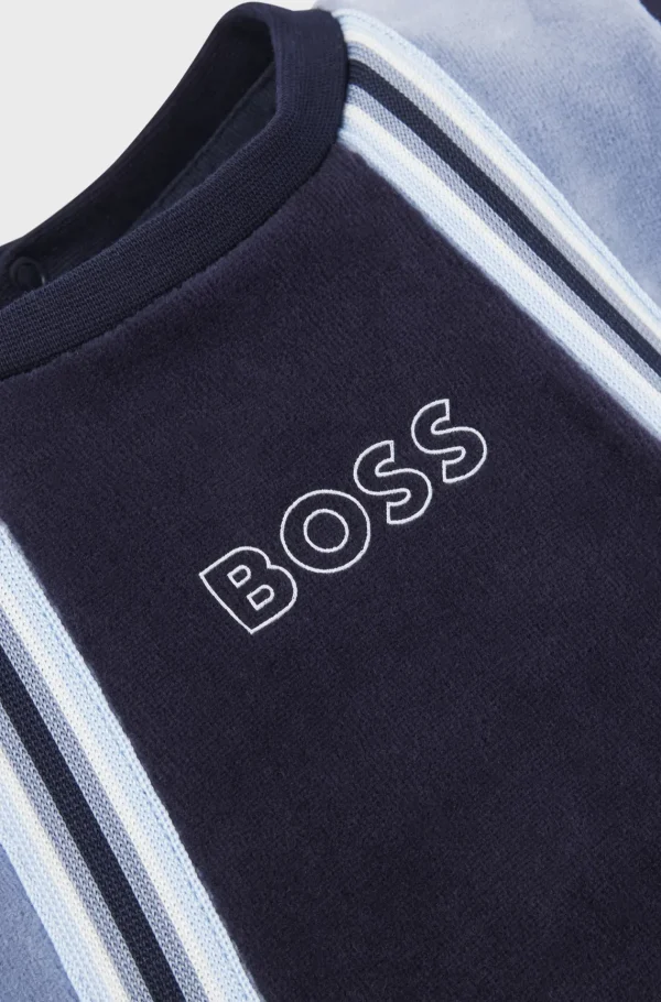 Crianças HUGO BOSS Bebés (Idades 0-1) | Partes De Cima Para Rapaz>Pijama Para Bebé Em Veludo De Mistura De Algodão Com Logótipo Estampado