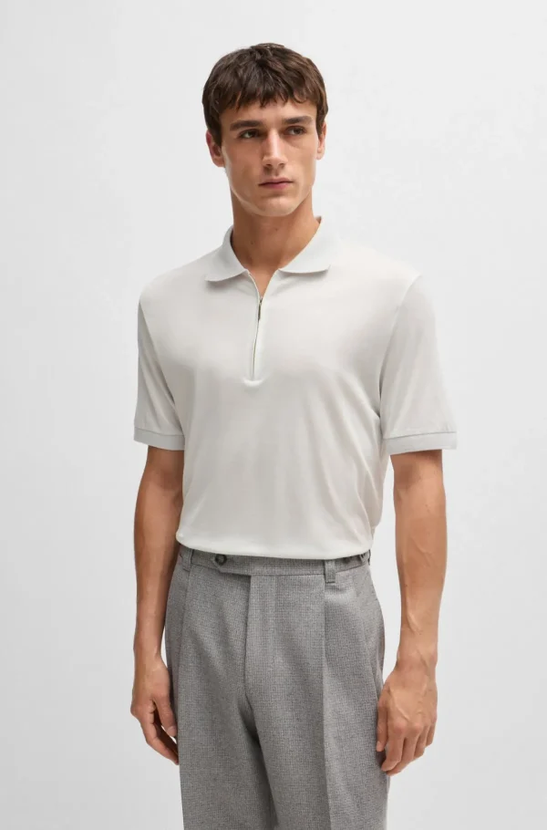 HUGO BOSS Polos>Polo Com Fecho De Correr Em Algodão E Seda