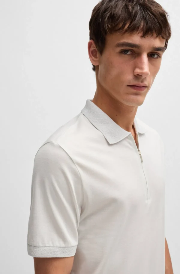 HUGO BOSS Polos>Polo Com Fecho De Correr Em Algodão E Seda