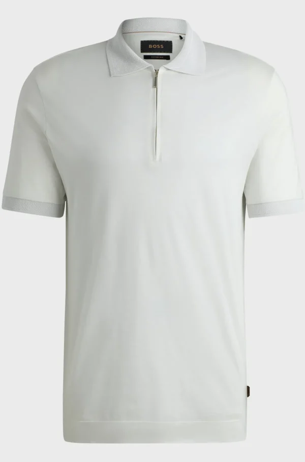 HUGO BOSS Polos>Polo Com Fecho De Correr Em Algodão E Seda