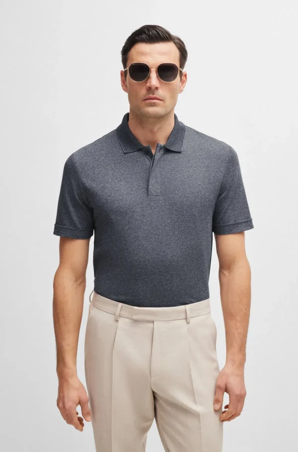 HUGO BOSS Polos>Polo De Ajuste Regularem Algodão Mouliné E Seda