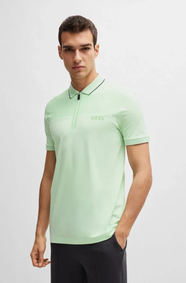 HUGO BOSS Golfe | Ténis E Padel>Polo De Ajuste Slim Com Fecho De Correr E Detalhes De Malha