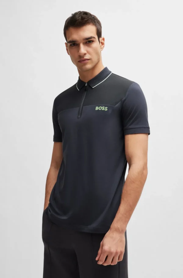 HUGO BOSS Ténis E Padel>Polo De Ajuste Slim Com Fecho De Correr E Detalhes De Malha