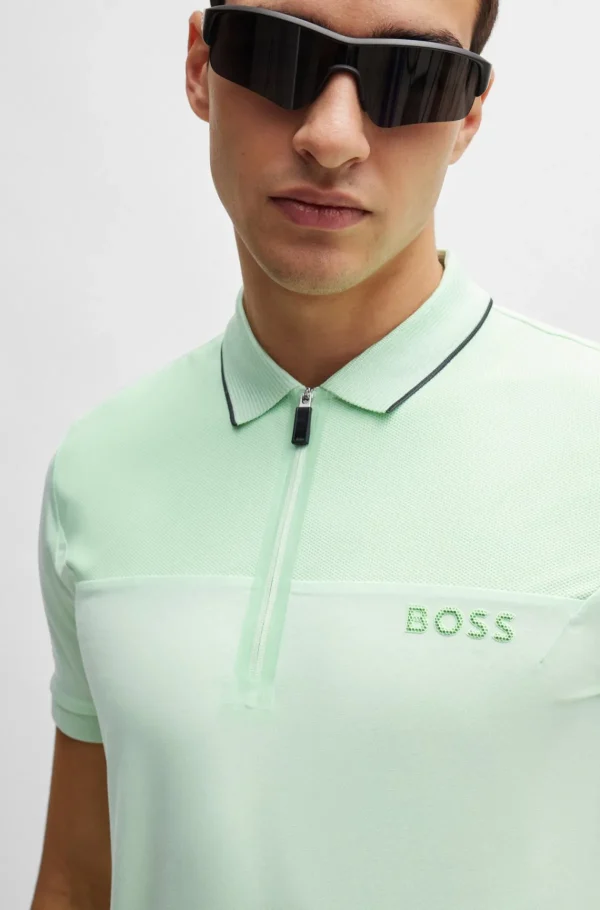 HUGO BOSS Golfe | Ténis E Padel>Polo De Ajuste Slim Com Fecho De Correr E Detalhes De Malha