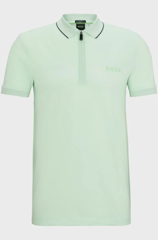 HUGO BOSS Golfe | Ténis E Padel>Polo De Ajuste Slim Com Fecho De Correr E Detalhes De Malha