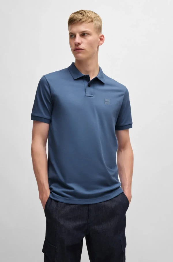 HUGO BOSS Polos>Polo De Ajuste Slim De Algodão Elástico Com Emblema De Logótipo