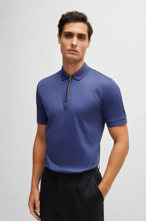 HUGO BOSS Polos>Polo De Ajuste Slim De Algodão Mercerizado Com Carcela Com Fecho